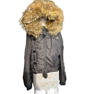 Vintage 80s/90s Jet Set Blue System Bomber Jacket Italy, Real Fur Hood, Bold Str